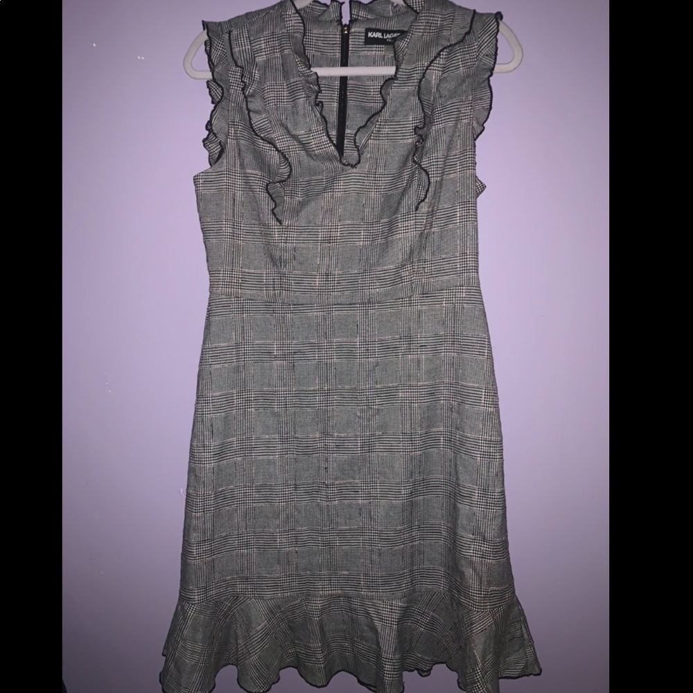 Karl Lagerfeld Ruffled Hem Houndstooth Dress